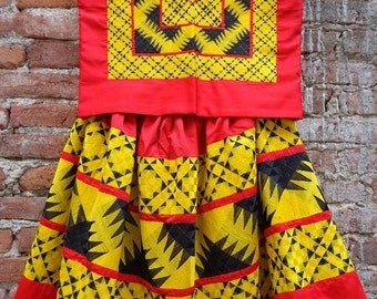 Mexican Tehuana Dress Huipil Tunic True Vintage Frida Kahlo style Cadenilla Embroidered