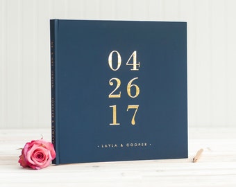 Navy and Gold Wedding Guest Book with Real Gold Foil guestbook 12x12 wedding photo album personalized instant photo wedding gift hardcover