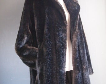 Faux fur coat - mid century chic - burlesque style - opera coat - vegan fur - eveningwear - winter coat - brown fur coat - Parisian chic