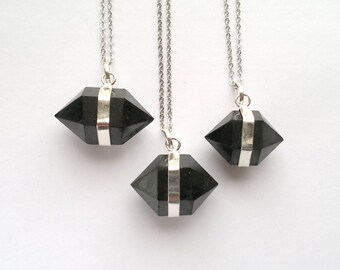 Shungite Necklace Shungite Pendant Shingite Jewelry Black Stone Necklace Black Crystal Necklace Silver Shungite Black Point Necklace Mystic