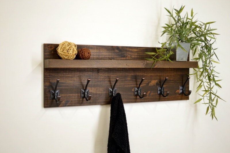 Floating Shelf Coat Rack 6 Hooks