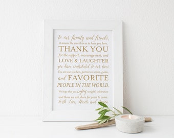 SALE Gold Wedding Thank You Sign, Printable Wedding Sign, 8x10 Wedding Signs, Custom Thank You Sign, Digital File, Choose Your Color