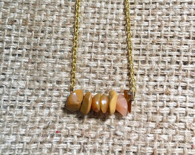 Brown Chip Necklace, Mixed Stone Necklace, Stone Bar Necklace, Multi Stone Necklace, Mixed Chip Necklace, Amber Necklace, Goldstone Necklace