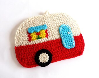 Camper Pot Holder RV Pot Holder RV Camper Decor Crochet Pot Holder Glamper Pot Holder Red Camper Potholder Camping Glamping Decor Gift