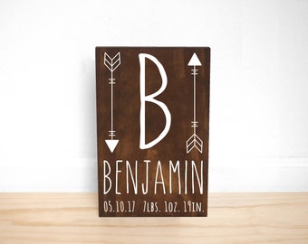 Personalized Baby Gift Wood Sign, Woodland Nursery, Baby Name Sign, New Baby Gift, Personalized Name Sign, Birth Stat Sign, Arrow Nursery