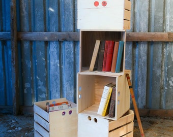 Custom Built Wooden Crates from 12" to 15", Natural Wood Display for Trade Show Booth, Vinyl Record Storage, Stacking Bookshelf, Hanging Box