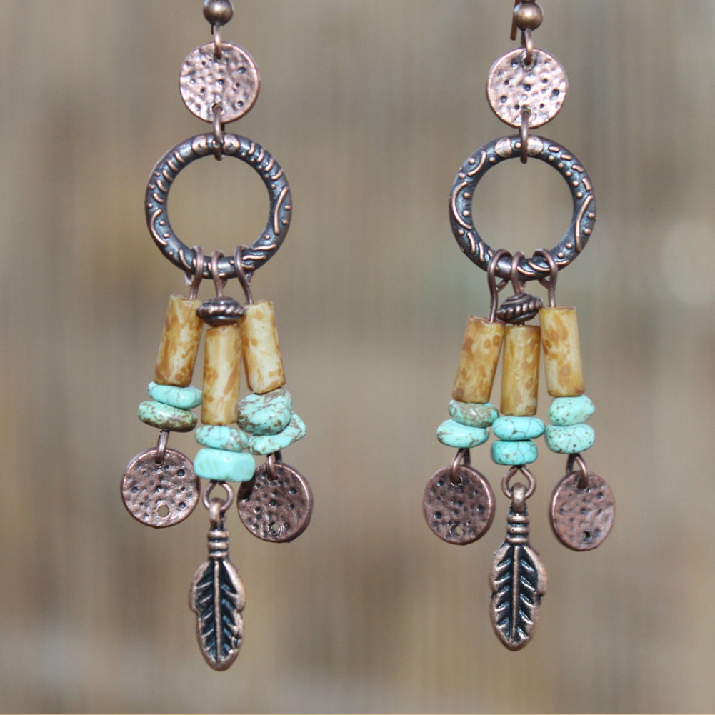 Boho Earrings Bohemian Earrings Jewelry Dangle Copper Earrings