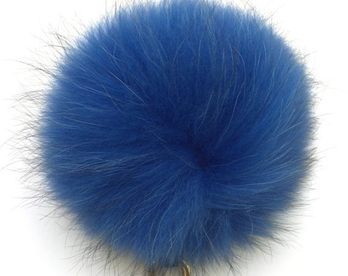7 inch Pom-pom bag charm, fur pom pom keychain purse pendant in deep blue