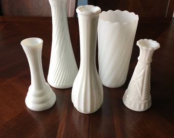 5 Vintage Milk Glass Vases