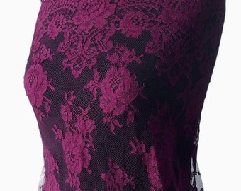 burgundy lace fabric French lace Solstiss scallop edging eyelash lace floral bridal mother of bride 98cm wide