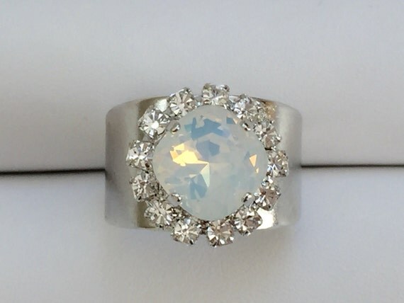White Opal and Clear Crystal Ring