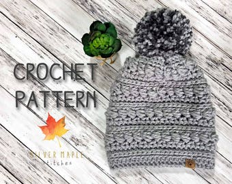MESSY BUN HAT Crochet Pattern / Crochet Hat Pattern / Crochet Pattern / Ponytail Hat Pattern / Crochet Beanie Pattern / Bayfield Beanie