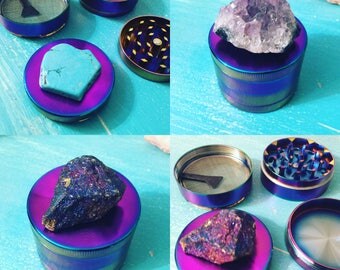 Gemstone Herb Grinder - Used to Grind up herbs // Available in Amethyst Druzy, Blue Howlite, Peacock Ore, Green Calcite, Rose Quartz, etc