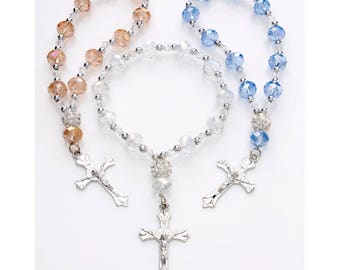 SALE! 10 pieces-Baptism Rosary Favors, Mini (Real) Crystal Rosary Baptism Favors, Communion Favors , Baptism favor