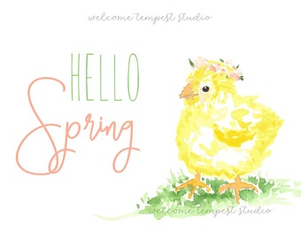 Spring Chick Printable, Hello Spring Instant Download
