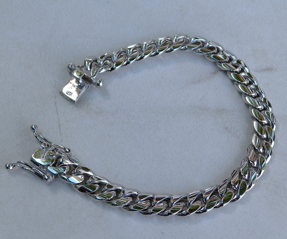 14K White Gold Miami Cuban Curb Link Women Bracelet 41.8 Grams