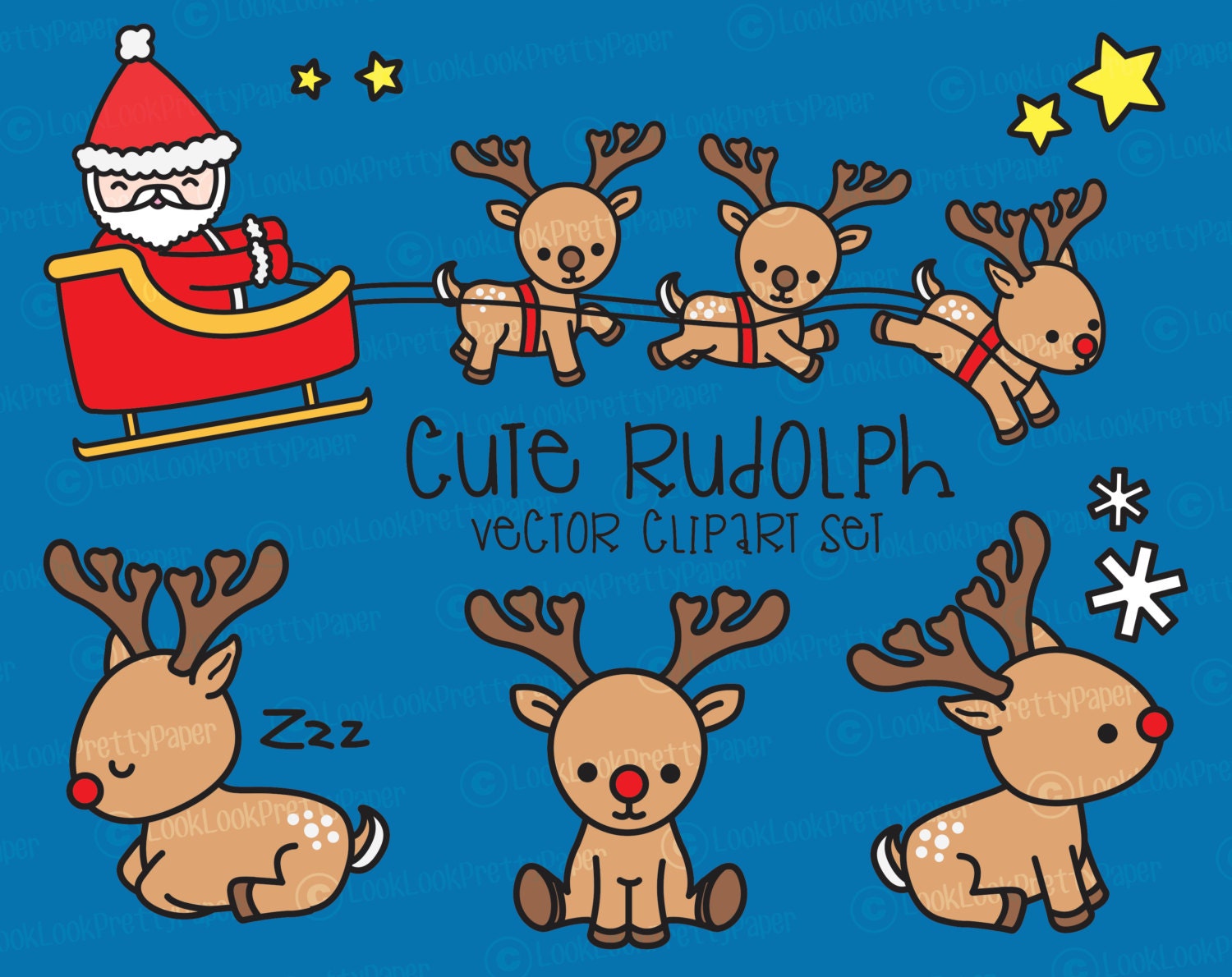 Premium Vector Clipart Kawaii Rudolph the Red Nosed Reindeer