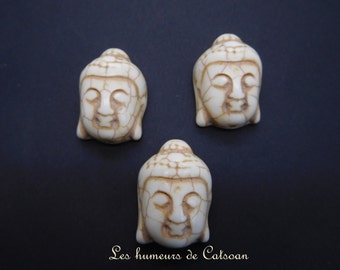 4 perles bouddha blanc en howlite / 4 howlite white buddha beads