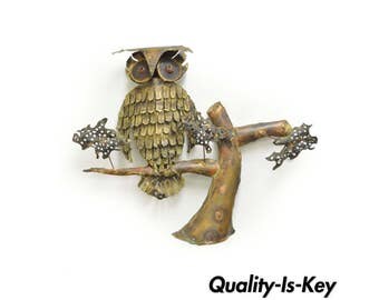 Vintage Mid Century Modern Perched Owl Brutalist Wall Sculpture Curtis Jere Era