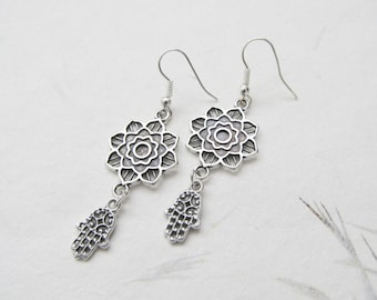 Mandala earrings, hamsa earrings, yoga jewelry