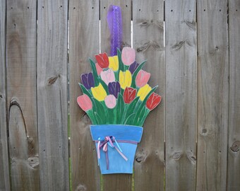 Flower Door Hanger, Tulip Door Hanger, Flower Decor, Potted Plant, Spring Door Hanger, Spring Decor, Summer Decor, Flower Decoration, Flower