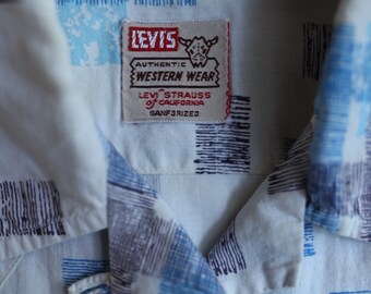 Vintage 1950s 50s Levis Western Wear shirt Button Pearl Snaps Short Sleeve short horn cowboy