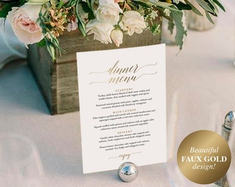 Gold Wedding Menu, Wedding Menu Template, Wedding Menu Sign, Menu Board, Wedding Menu Printable, PDF Instant Download #BPB324_4B