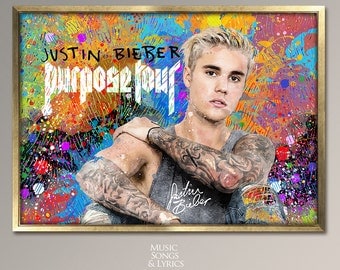 Justin Bieber Purpose Tour Justin Bieber poster. Music Poster, Justin Bieber Art, Room Decor, Gifts for Musician, Musicians Gift, Musicians