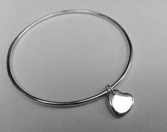 Silver heart bangle/sterling silver bangle/heart bangle/heart/silver bangle/hallmarked silver bangle/