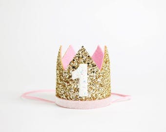 First Birthday Crown | 1st Birthday Girl Outfit for Cake Smash | Baby Girl First Birthday Outfit | 1st Birthday Hat | Gold Baby Pink White