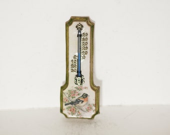 Germany Thermometer, Porcelain Thermometer, Bird Thermometer, Handpainted Thermometer