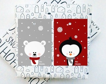 Printable Christmas Tags, Digital Christmas Gift Tags, Instant Download Christmas, Printable Tags, Bear And Penguin Tags, DIY Christmas