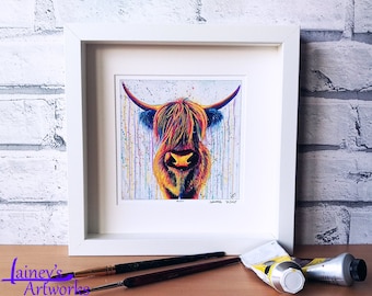 Highland Cow PRINT, Highland cow painting, Highland cow art, bright highland cow, highland cow gift, highland cow lover, Scottish