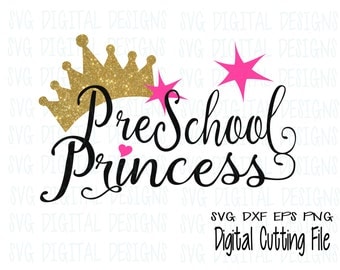 Preschool Princess SVG Design cut file, Heart Crown Svg Cutting files for Silhouette & Cricut Svg Dxf Eps png Cut file , DIY Vinyl