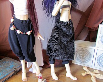 Goth Series -Black & Velvet Sarouel for MSD BJD, 1/4 doll, 45 cm. Fits Slim and Standard MSD body