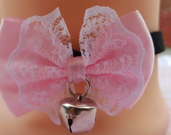 Kawaii black Lolita maid choker collar silver ddlg little charm bow pet play