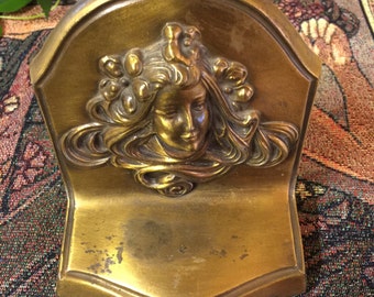 Antique Art Nouveau Brass Bookend