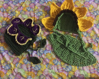 Crochet flower bonnet and leaf cover, sunflower bonnet, easter outfit, babyshower gift