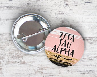 ZTA Zeta Tau Alpha Rose Gold Black Single or Bulk 2.25" Pinback Button