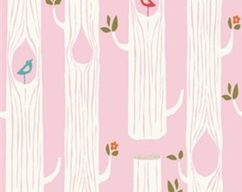 ON SALE!! Tree Stripes Organic Double Gauze Fabric - Pink - Sold by the 1/2 Yard