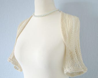 Knit bridal bolero Knit wedding bolero Ivory bolero shrug Off white bolero Crochet wedding Bridesmaids bolero Bridal capelet bolero jacket