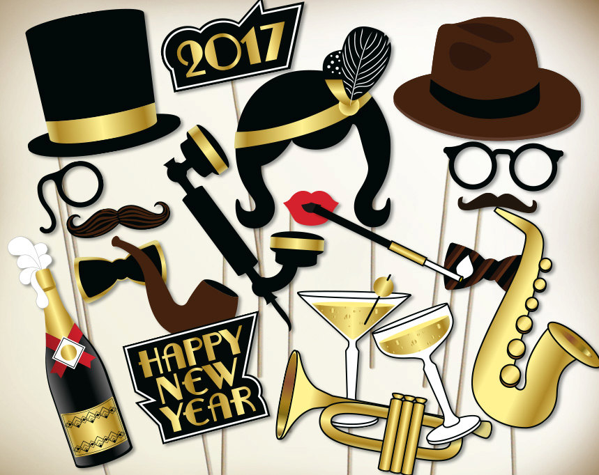 New Years Eve photo booth props: PRINTABLE PDF set of 28.
