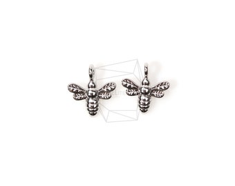 PDT-821-R/4PCS/Honey Bee Pendant/7mm x 10mm/Rhodium Plated Over Brass