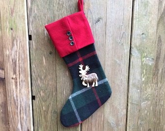 Tweed Christmas stocking, wool, Christmas decoration,