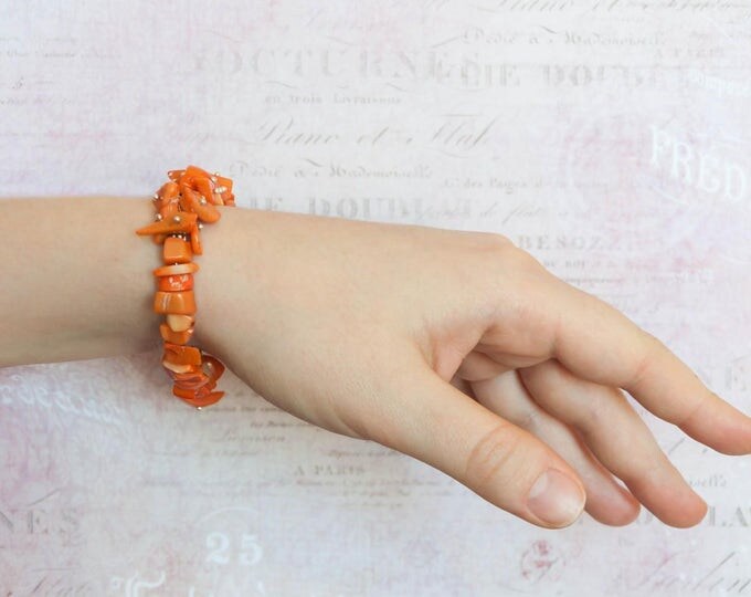 Orange coral jewelry, Orange bracelet, Coral bracelet, Coral jewelry, Orange braclet, Orange stone bracelet, Bracelet orange, Bracelet coral