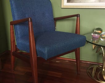 Mid Century Armchair / Mid Century Blue Upholstery Chair / Retro Blue Chair / Mid Century Furniture