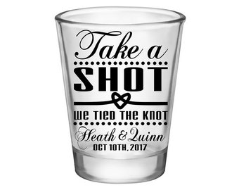 200x Personalized Shot Glasses Wedding Favors | 1.75 oz Clear | Take A Shot We Tied The Knot (1A) | Choose Imprint Color | READ DESCRIPTION