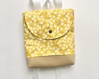 Toddler backpack, toddler backpack girl, toddler bag, Mustard Blossom with tan O'Mac Pack, kid backpack