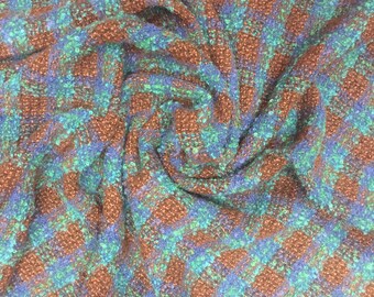Blue/Brown/Green Boucle Fabric | Polyester/Wool Blend Fabric by the yard
