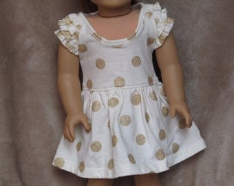 Cream Ruffled Dress with Gold Sparkly Polka-Dots - Handmade to fit like American Girl Doll Clothes, 18 inch doll clothes